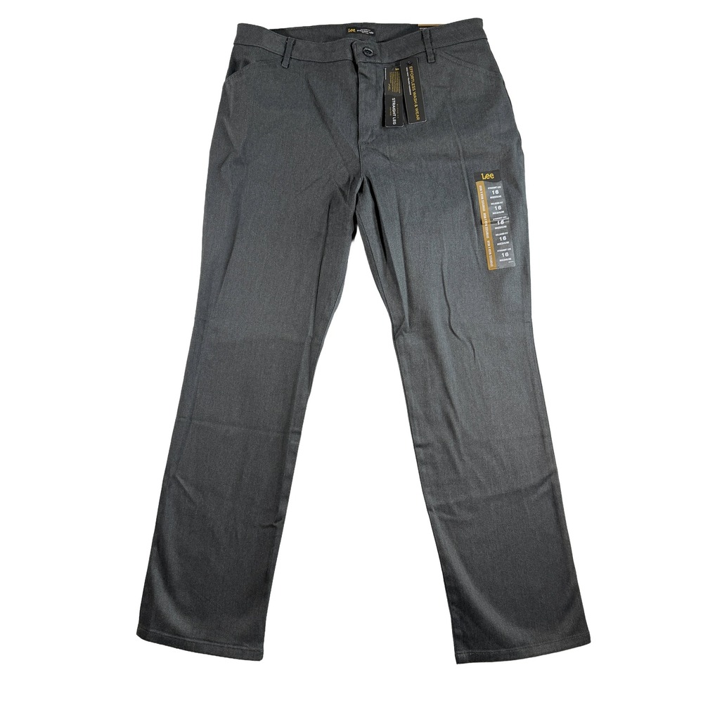 Lee Womens 16 Medium Straight Leg Charcoal Gray Wash & Wear Pants NWT